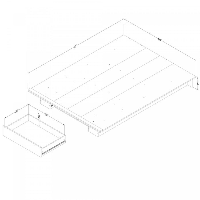 Holland Platform Bed with Drawer Natural Walnut - South Shore Queen Bed