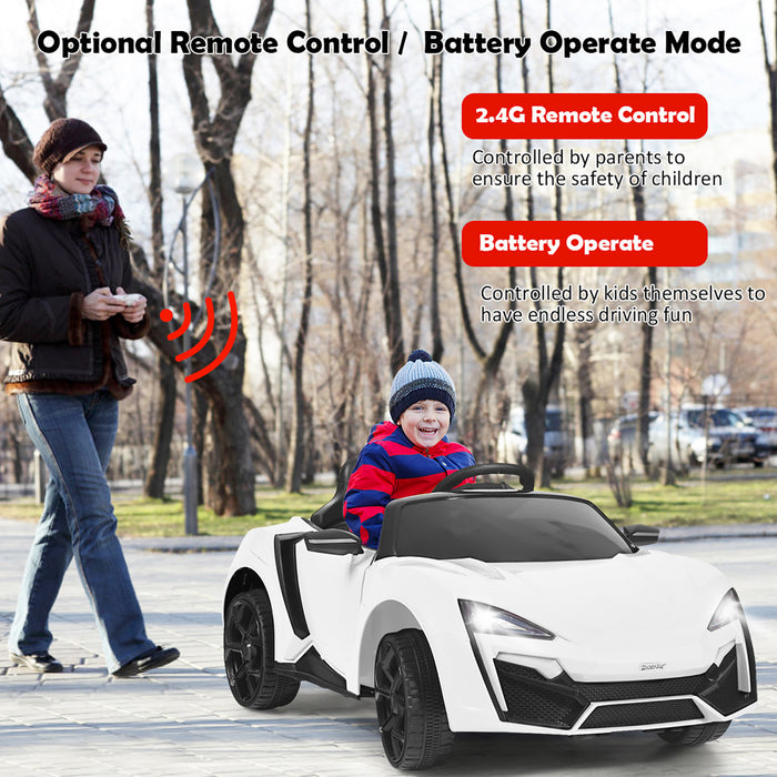Costway 12v Kids Ride On Car 2.4g Rc Electric Vehicle W/ Lights Mp3 Openable Doors White