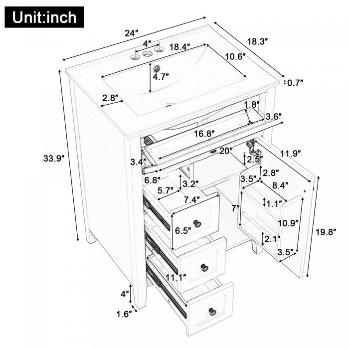 Scott 24\" Bathroom Vanity with Ceramic Sink and Rubberwood Legs, White