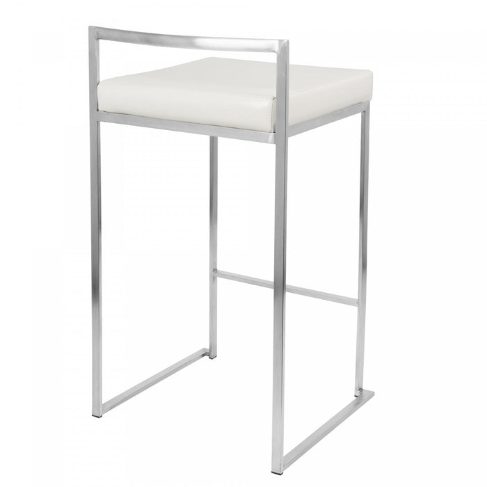 LumiSource Fuji White Faux Leather Contemporary Stackable Counter-Height Stool - Set of 2