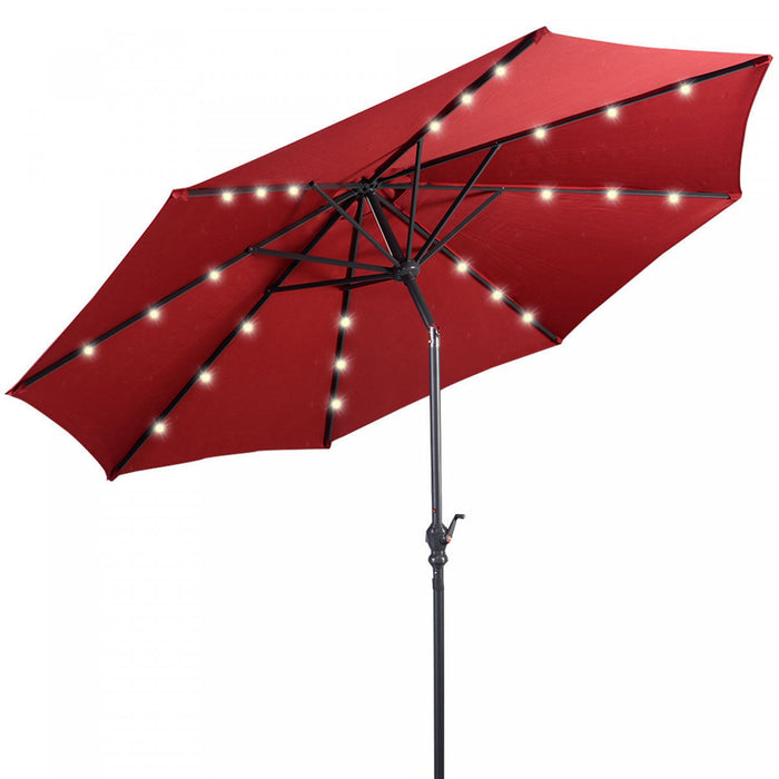 Costway 10ft Patio Solar Umbrella LED Patio Market Steel Tilt w/ Crank Outdoor Burgundy