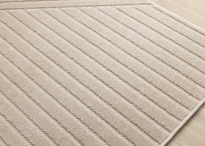 Oslo Beige Angled Striped Design Rug, 7'10\" x 10'6\" Indoor Area Rug
