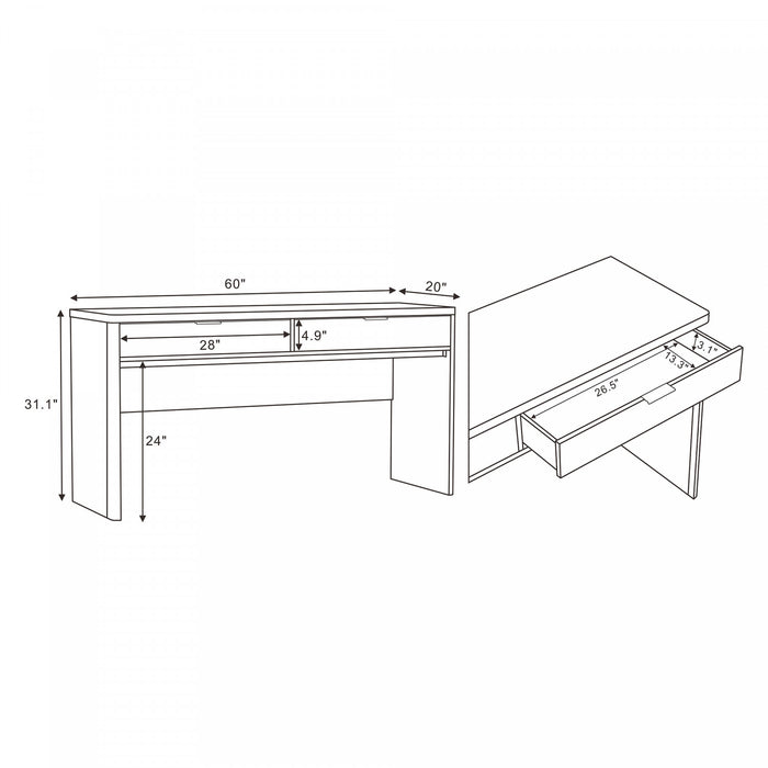 Evelyn Modern 60\" Writing Desk in Charcoal Gray (2-Drawer)