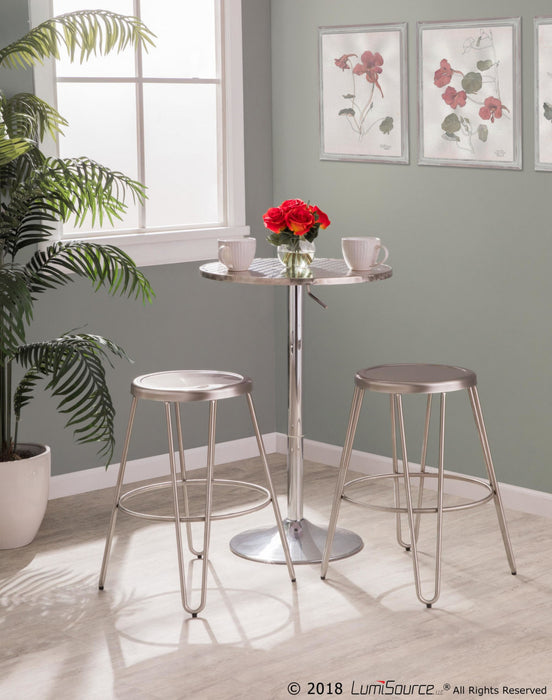 LumiSource Bistro Contemporary Adjustable Round Bar Dining Table - Silver