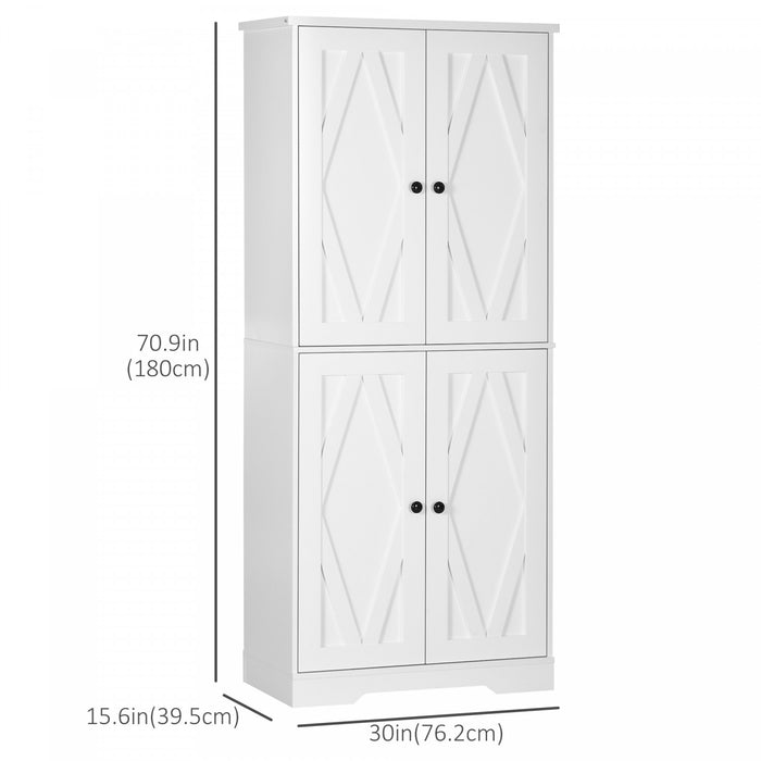 HOMCOM 71\" Farmhouse Tall Kitchen Pantry Storage Cabinet, White
