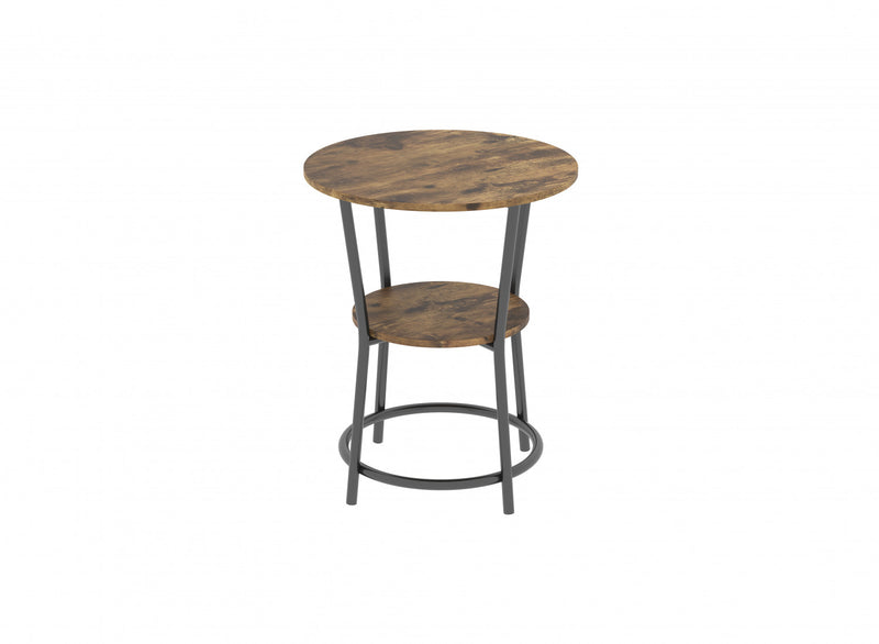 End Table With 1 Shelf - Brown Reclaimed Wood Top With Black Metal