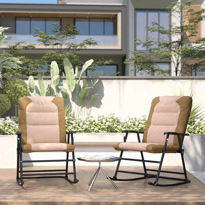 Outsunny 2pc Patio Foldable Rocking Chair Set, Light Brown
