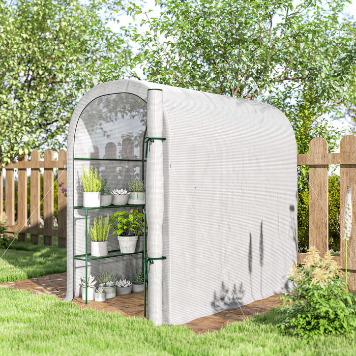 Outsunny Walk-in Mini Greenhouse Outdoor Greenhouse with Shelves, White