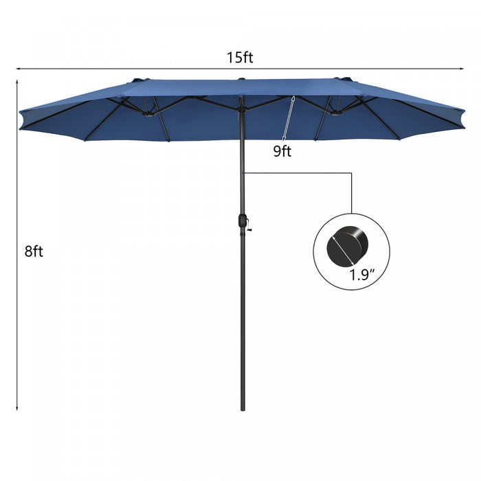 Costway 15FT Patio Double-Sided Umbrella Crank Outdoor Garden Market Sun Shade Navy