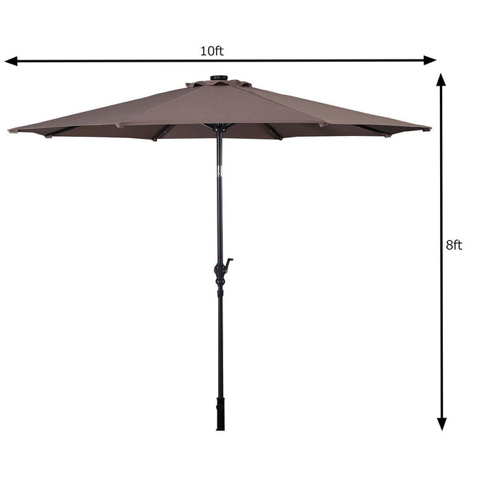 Costway 10ft Patio Solar Umbrella LED Patio Market Steel Tilt w/ Crank Outdoor Tan