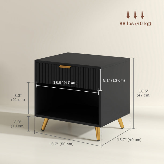 HOMCOM Nightstand with Drawer and Open Compartment for Bedroom, Black