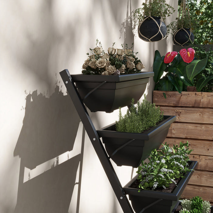Outsunny 5-tier Raised Garden Bed With 5 Planter Boxes, Outdoor Plant Stand Grow Containers With Leaking Holes For Balcony Patio Outdoor, Black