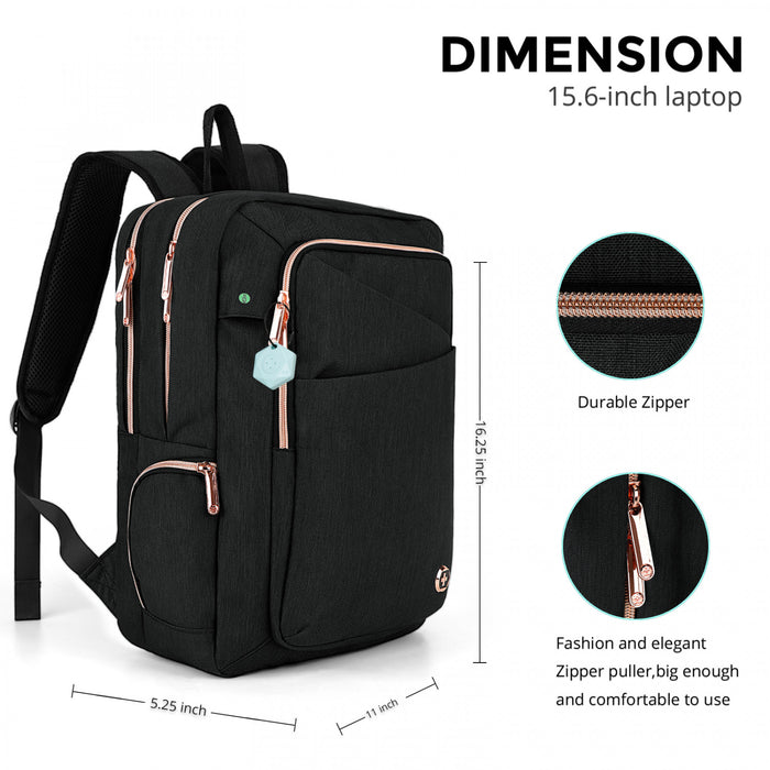 Swissdigital Design Smart Backpack KATY ROSE - Rucksack with Integrated Charging Port - Black