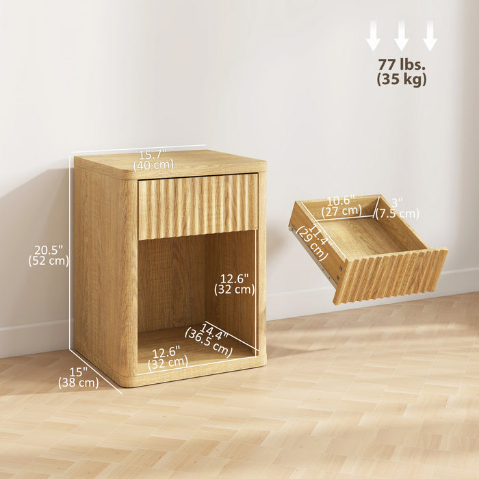 HOMCOM Modern Nightstand Set of 2, Bedside Table for Bedroom, Oak