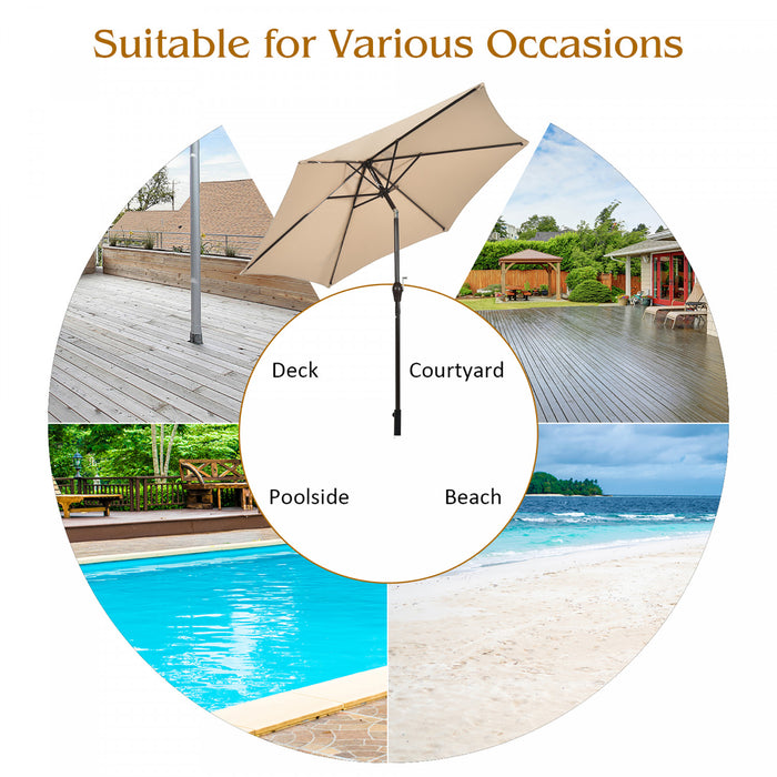 Costway 9Ft Outdoor Market Patio Table Umbrella Push Button Tilt Crank Lift Beige