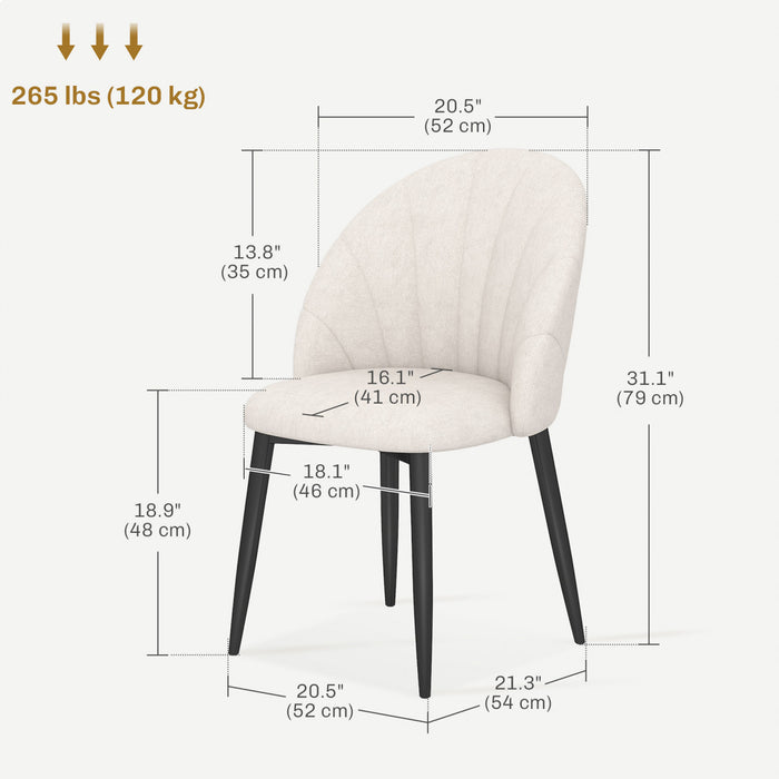 HOMCOM Dining Chairs Set of 4 Kitchen Chairs with Metal Legs Cream White