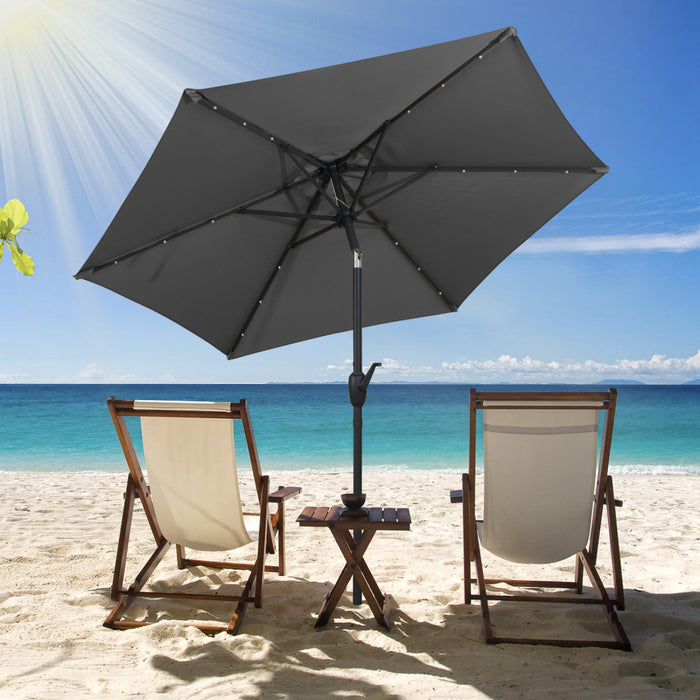 Costway 7.5 ft Solar Powered Patio Umbrella with LED Lights Push Button Tilt Crank Handle Gray