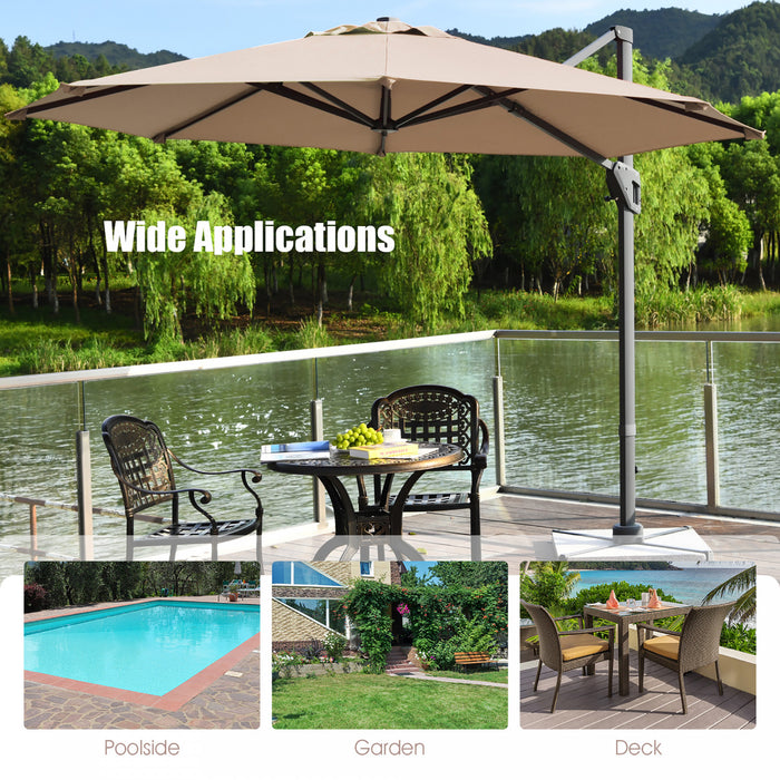 Costway 11ft Patio Offset Umbrella Cantilever Rotation Aluminum Tilt Cross Base Coffee