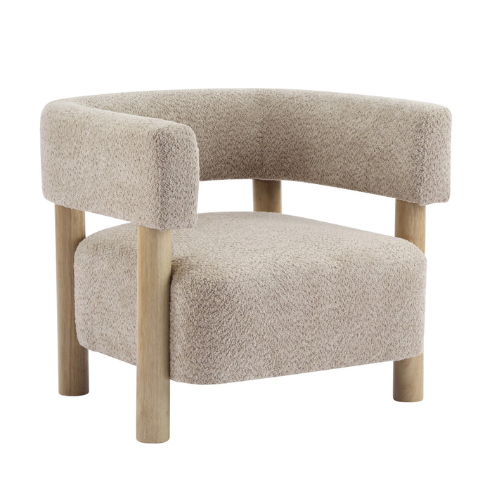 Evelyn Accent Arm Chair with Comfortable Seating and Boucle Upholstery,Natural Wood Accent Chair