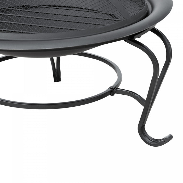 Outsunny 22\" Round Firepit Patio Fireplace Garden Heater Portable Wood Burning Porch With Poker And Spark Screen Black