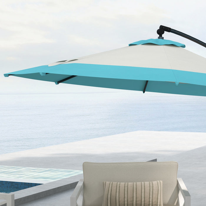 Outsunny 10ft Cantilever Patio Umbrella Offset Umbrella W/ Crank Tilt Blue