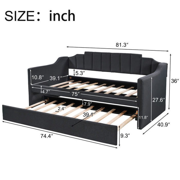 Phyllis Upholstered Daybed With Trundle, Twin Size, Black