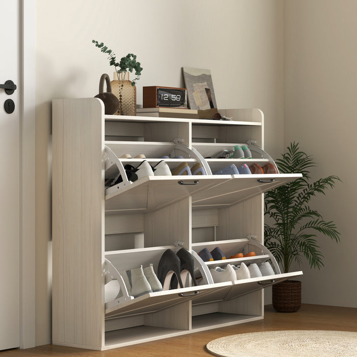 HOMCOM 4 Flip Drawer Shoe Cabinet, Slim Shoe Storage Cabinet, White Oak