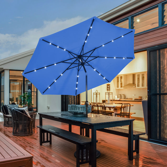 Costway 10FT Patio Solar Umbrella LED Patio Market Steel Tilt W/ Crank Outdoor Blue New