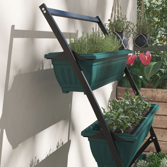 Outsunny 4-tier Vertical Raised Garden Bed With 4 Planter Boxes, Outdoor Plant Stand Grow Container With Leaking Holes For Balcony Patio Outdoor, Green