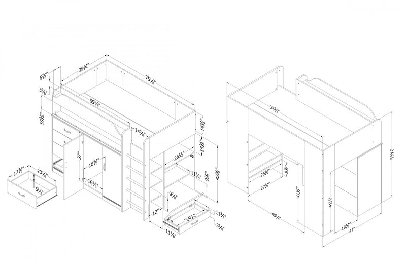 Asten Loft Bed With Desk - Blueberry 