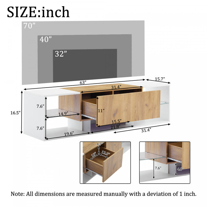 Lucas Modern TV Stand for 70 Inch TVs with Storage Drawers and LED Lighting,White