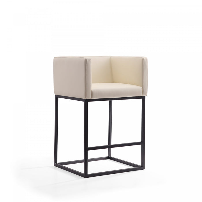 Embassy Mid-Century Modern Metal Upholstered Counter Stool in Cream - Set of 2