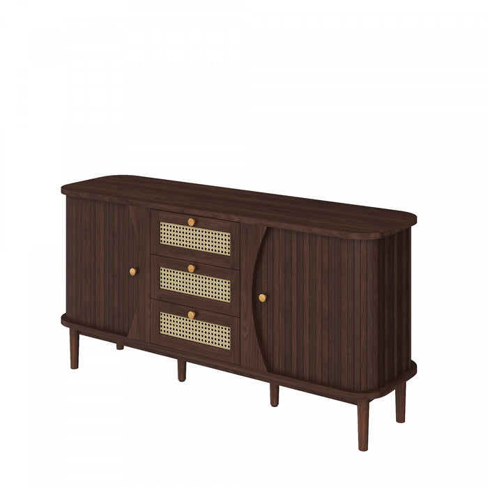 James 55.3\" Modern Minimalist Wood Cabinet with Sliding Doors and Adjustable Shelves,Dark Brown Accent Cabinet