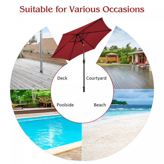 Costway 9Ft Outdoor Market Patio Table Umbrella Push Button Tilt Crank Lift Burgundy