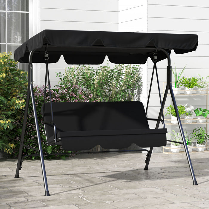 Outsunny 3-seat Patio Swing Chair With Adjustable Canopy Black