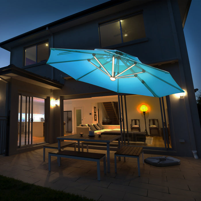 Costway 10ft Solar LED Patio Umbrella 360Degree Rotation Turquoise W/USB