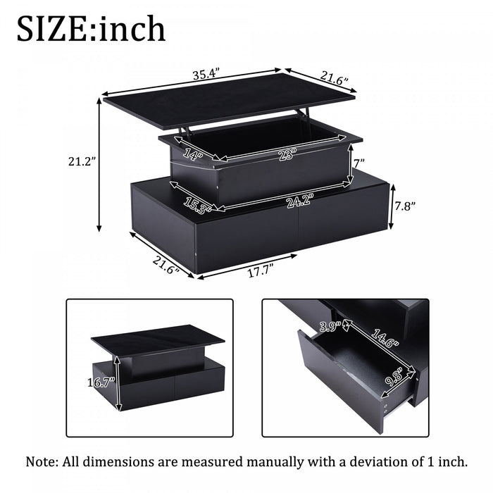 Ethan Lift-Top Coffee Table with LED Lighting and Storage Drawers,Black