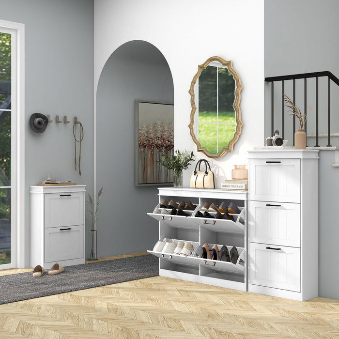HOMCOM Narrow Shoe Cabinet for Entryway with Flip Drawers Adjustable Shelf