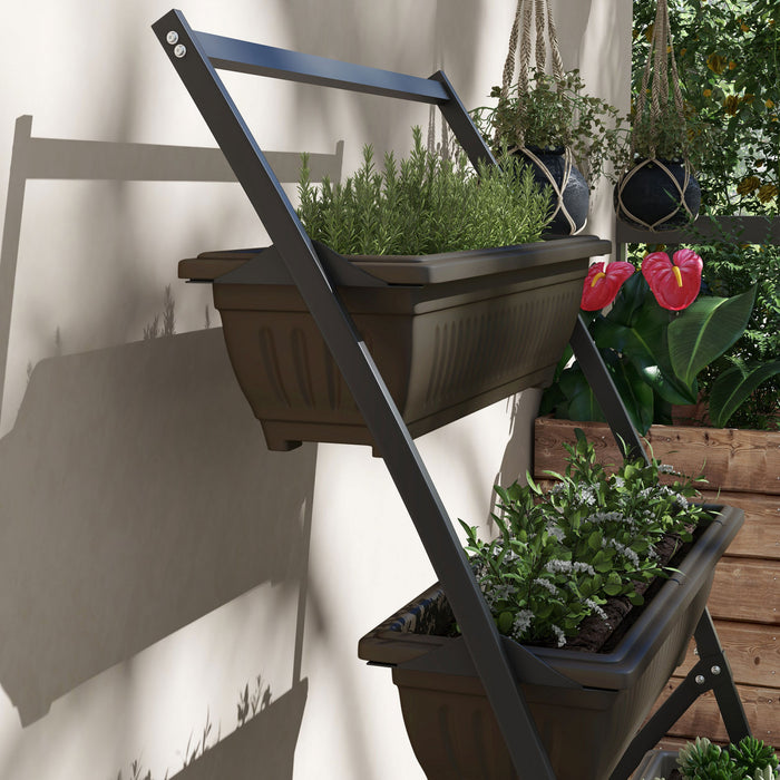 Outsunny 4-tier Vertical Raised Garden Bed With 4 Planter Boxes, Outdoor Plant Stand Grow Container With Leaking Holes For Balcony Patio Outdoor, Brown
