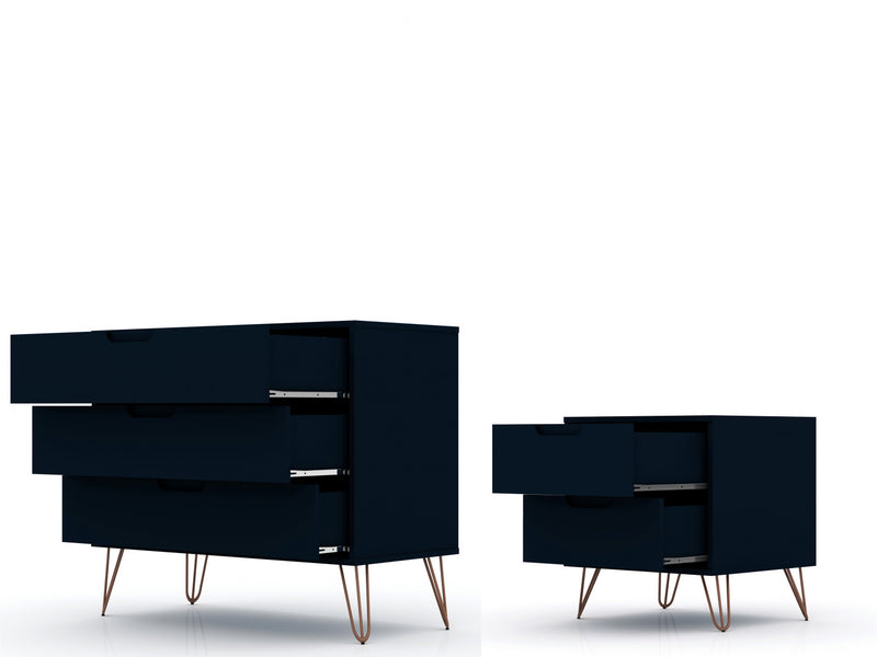 Rockefeller Mid-Century Modern 2-Piece Dresser Set in Midnight Blue