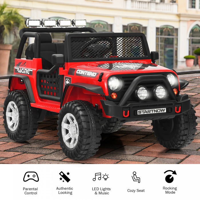 Costway 12v Kids Ride On Truck Remote Control Electric Car W/lights&music Red