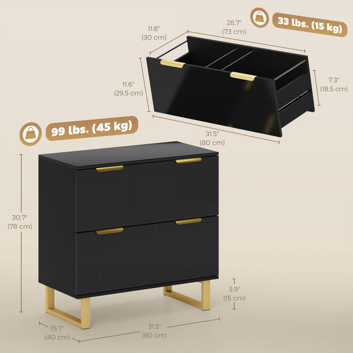 HOMCOM 2 Drawer File Cabinet Lateral Filing Cabinet High Gloss Black