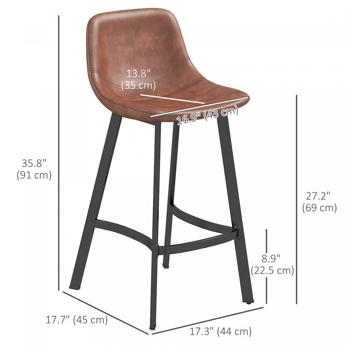 HOMCOM 27\" Counter Height Bar Stools Set of 2, Industrial Kitchen Stools