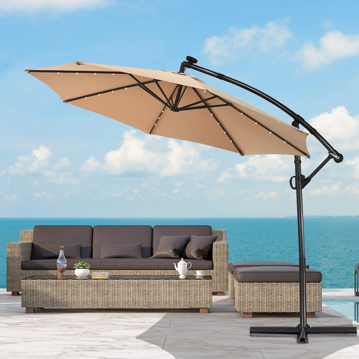 Costway 10FT Patio Umbrella Solar Powered LED 360degrees Rotation Beige