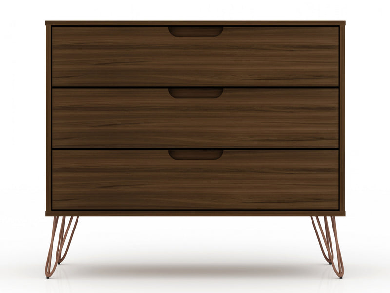 Rockefeller Mid-Century Modern 35\" Dresser in Chestnut Brown (3-Drawer) - Set of 2