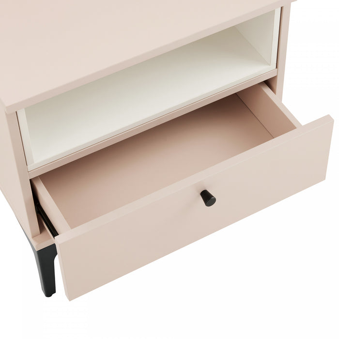 Amara Modern 20\" Nightstand in Pale Rose and White (1-Drawer) - Set of 2