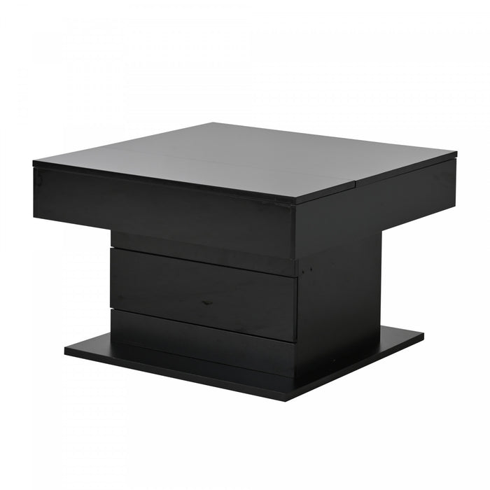 Aspire 27.5 Inch Square Rotating Lift-Top Coffee Table with High-Gloss Finish and Hidden Storage, Black