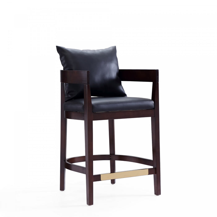 Ritz Mid-Century Modern Wood Upholstered Counter Stool in Black - Set of 3