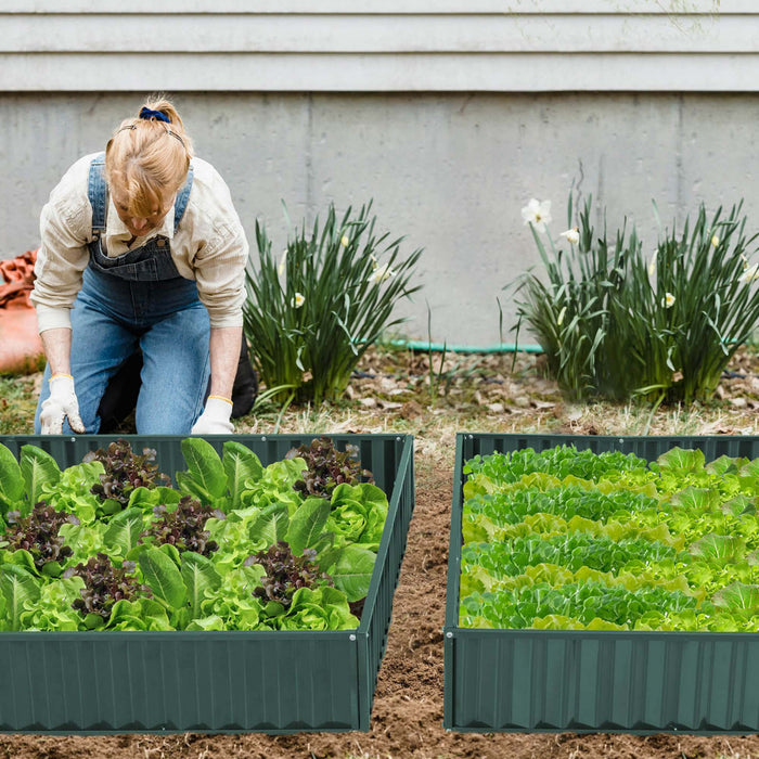 Costway 1 Pcs 3-tier Raised Garden Bed,47\" X 47\" X 24\" Metal Outdoor Elevated Planter Box Green