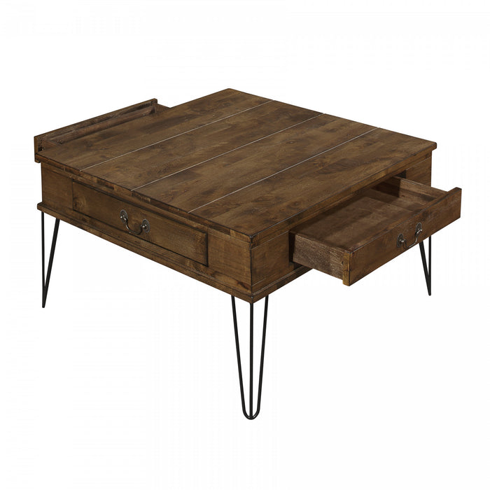 Hughey Square Coffee Table With 2 Drawers, Rustic Oak